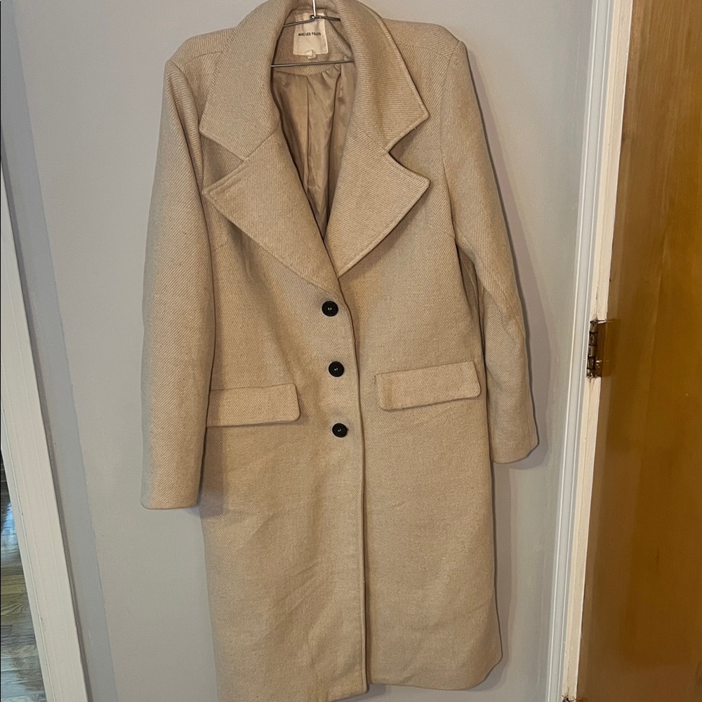 Avec Les Filles Beige Single-Breasted Wool Trench Coat